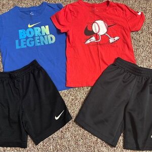 Nike Kids Graphic Tees and Shorts Set - Blue, Red, Black